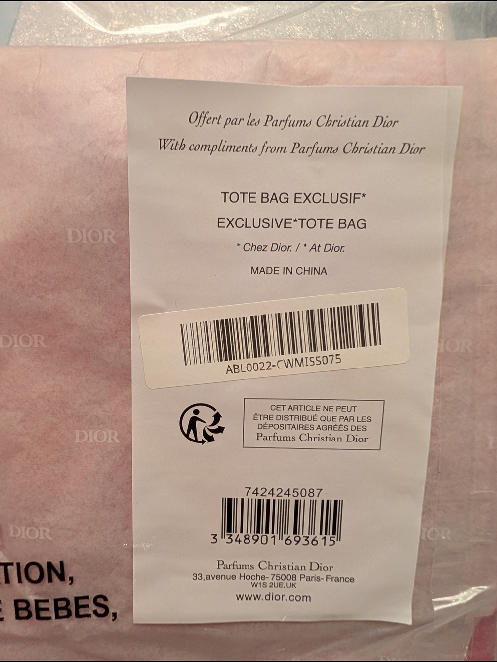 Miss Dior Hot Pink And Black Tote Bag GWP- New In Packaging - Picture 4 of 5